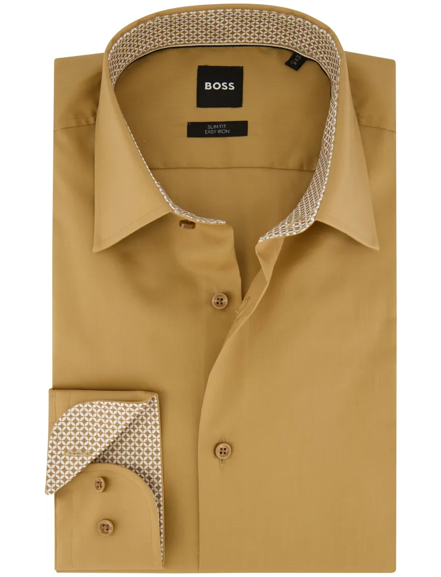 Boss overhemd bruin slim fit