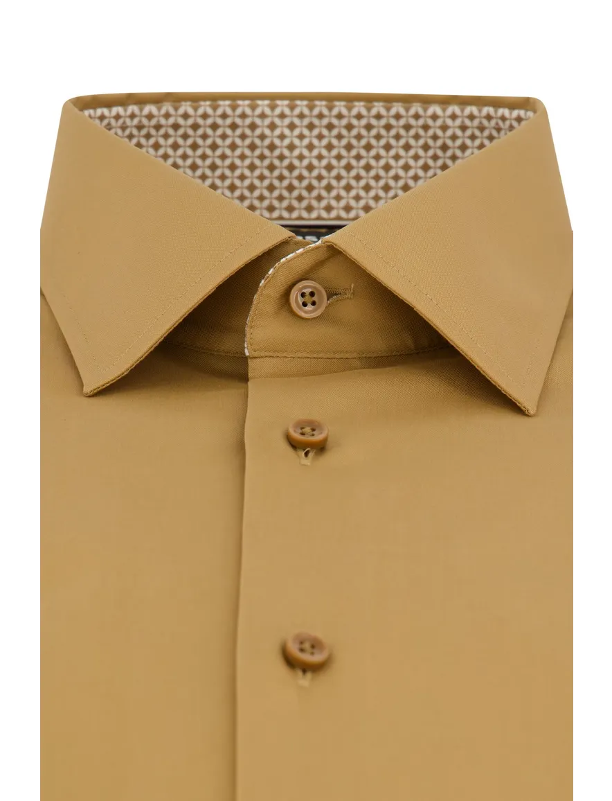 Boss H-Hank overhemd mouwlengte 7 slim fit bruin katoen easy iron