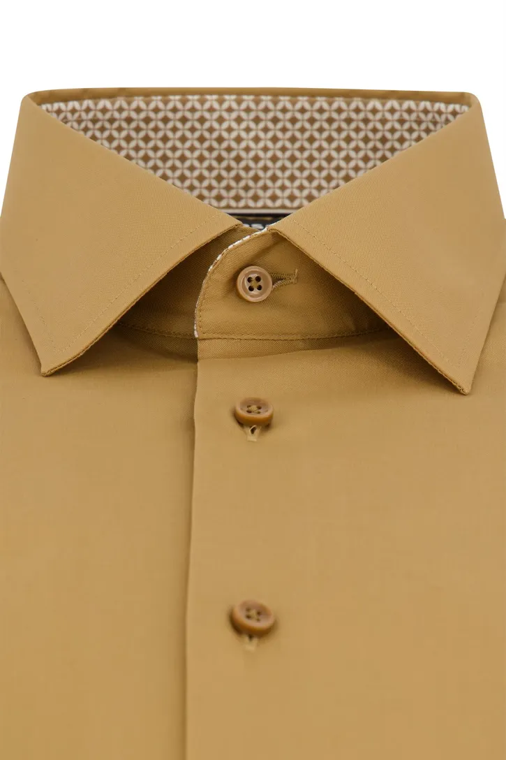 Hugo Boss overhemd mouwlengte 7 slim fit bruin effen katoen easy iron