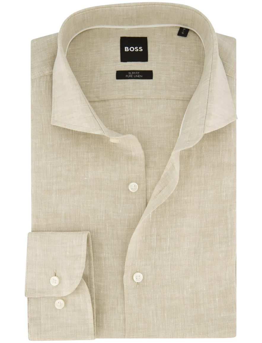 Boss overhemd H-HANK beige linnen