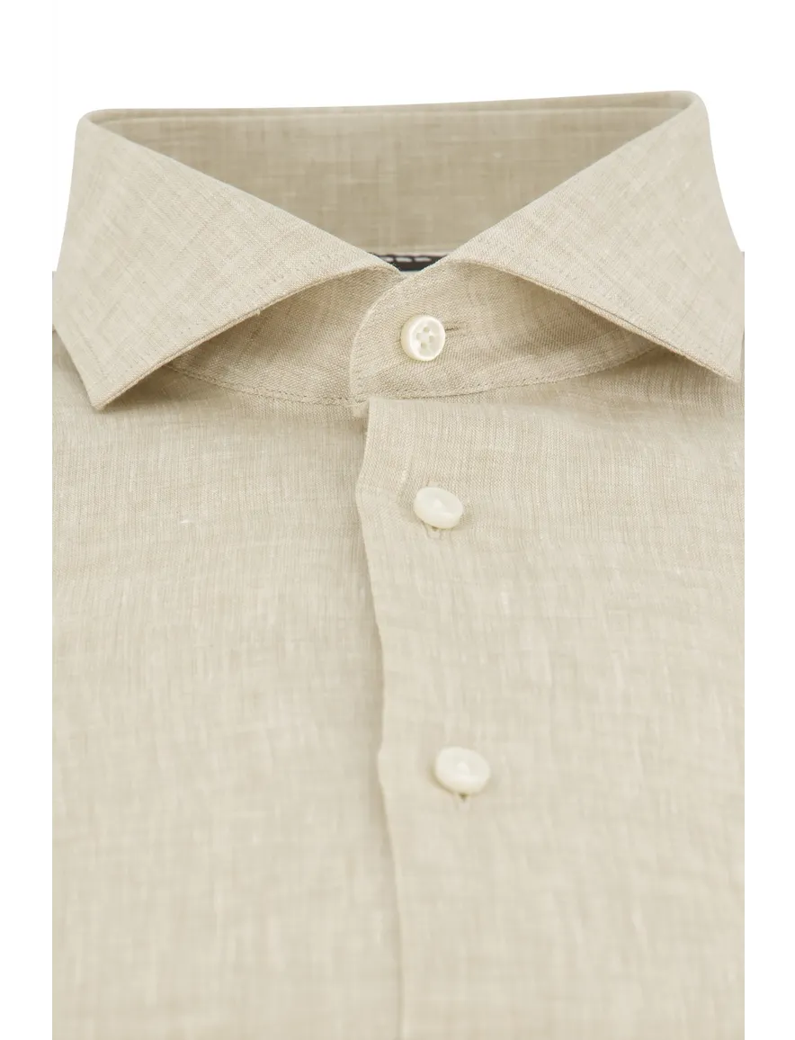 Boss overhemd H-HANK beige linnen
