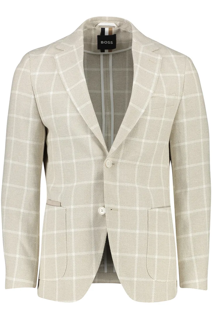 BOSS beige geruit colbert Jaye-elbow katoen regular fit