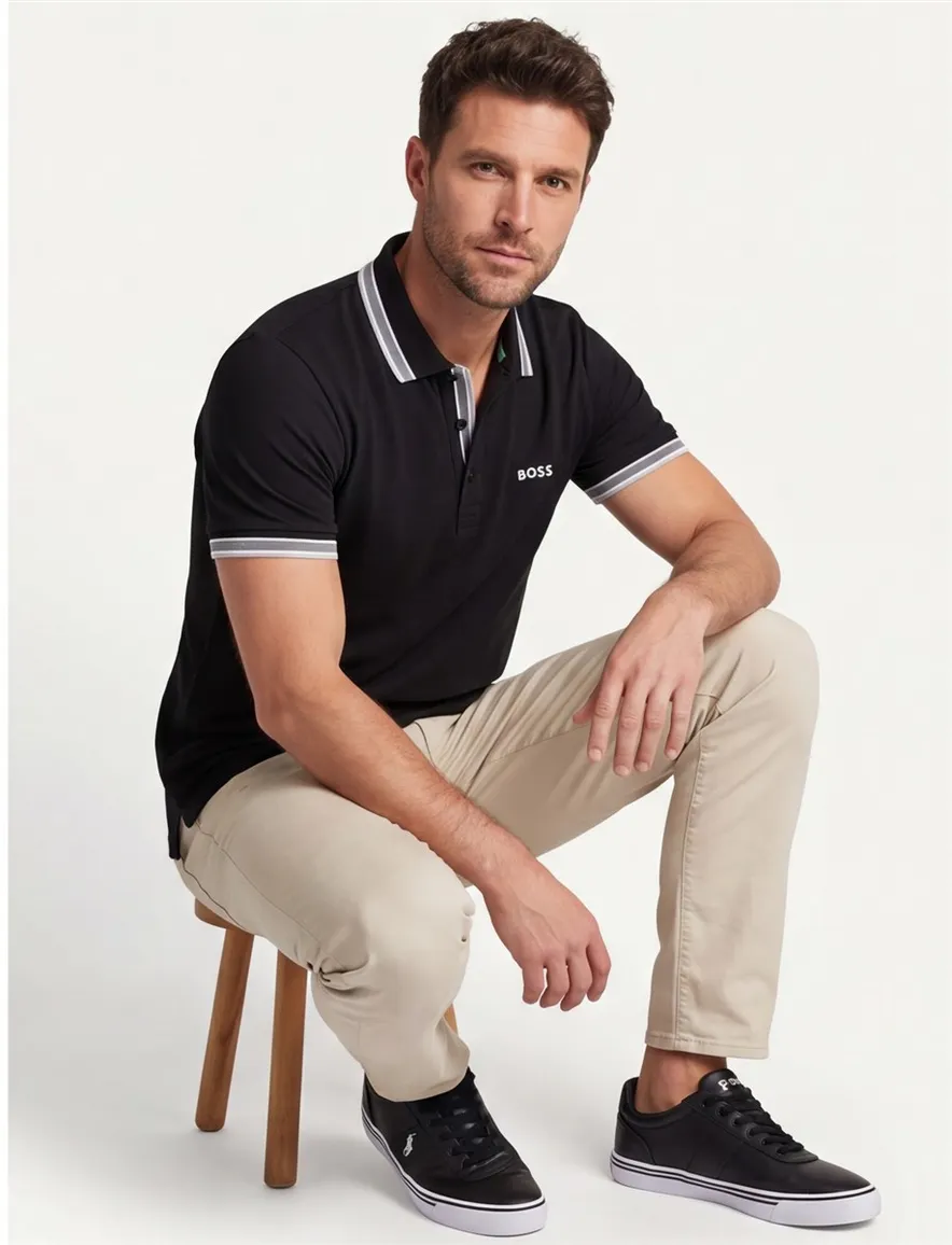 BOSS Green Paddy polo zwart 3 knoops