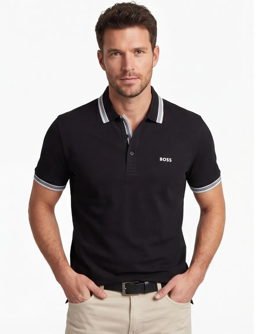 BOSS Green Paddy polo zwart 3 knoops