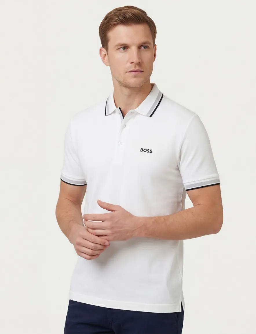 Boss poloshirt Paddy effen wit