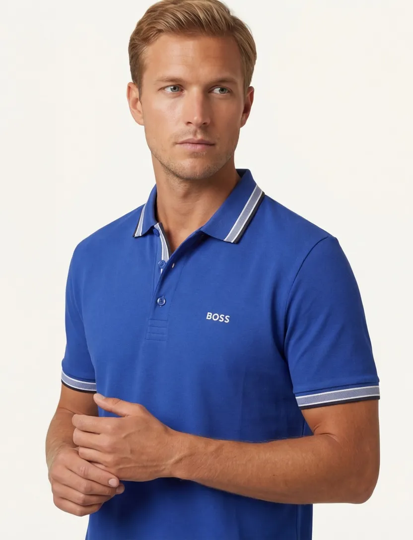 Katoenen BOSS Green Paddy polo effen blauw normale fit