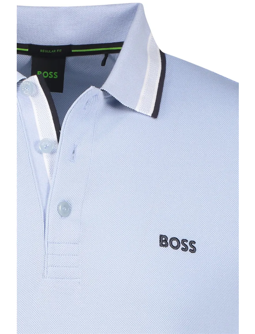 BOSS Paddy polo effen lichtblauw katoen normale fit