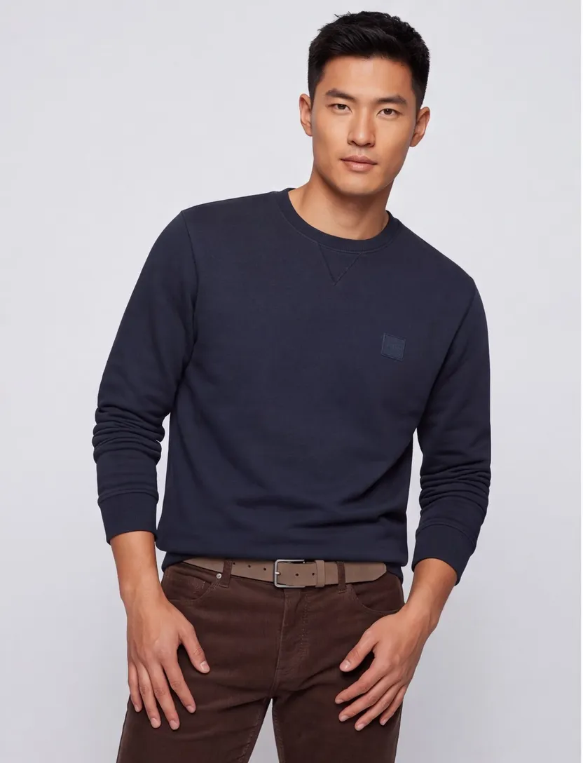 katoenen sweater Boss Westart donkerblauw effen