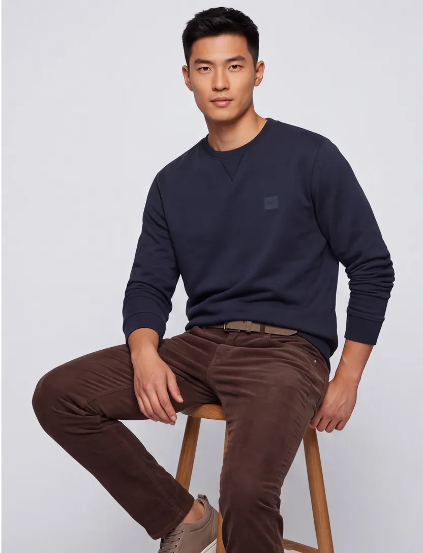katoenen sweater Boss Westart donkerblauw effen