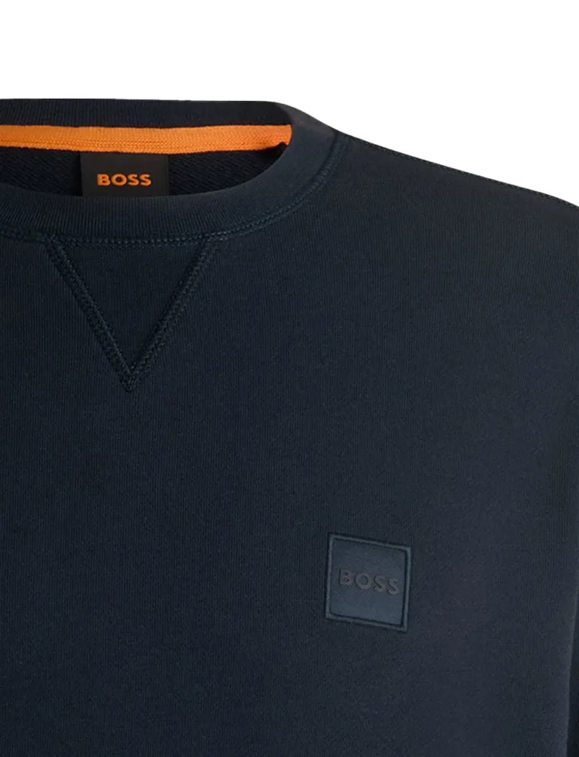katoenen sweater Boss Westart donkerblauw effen