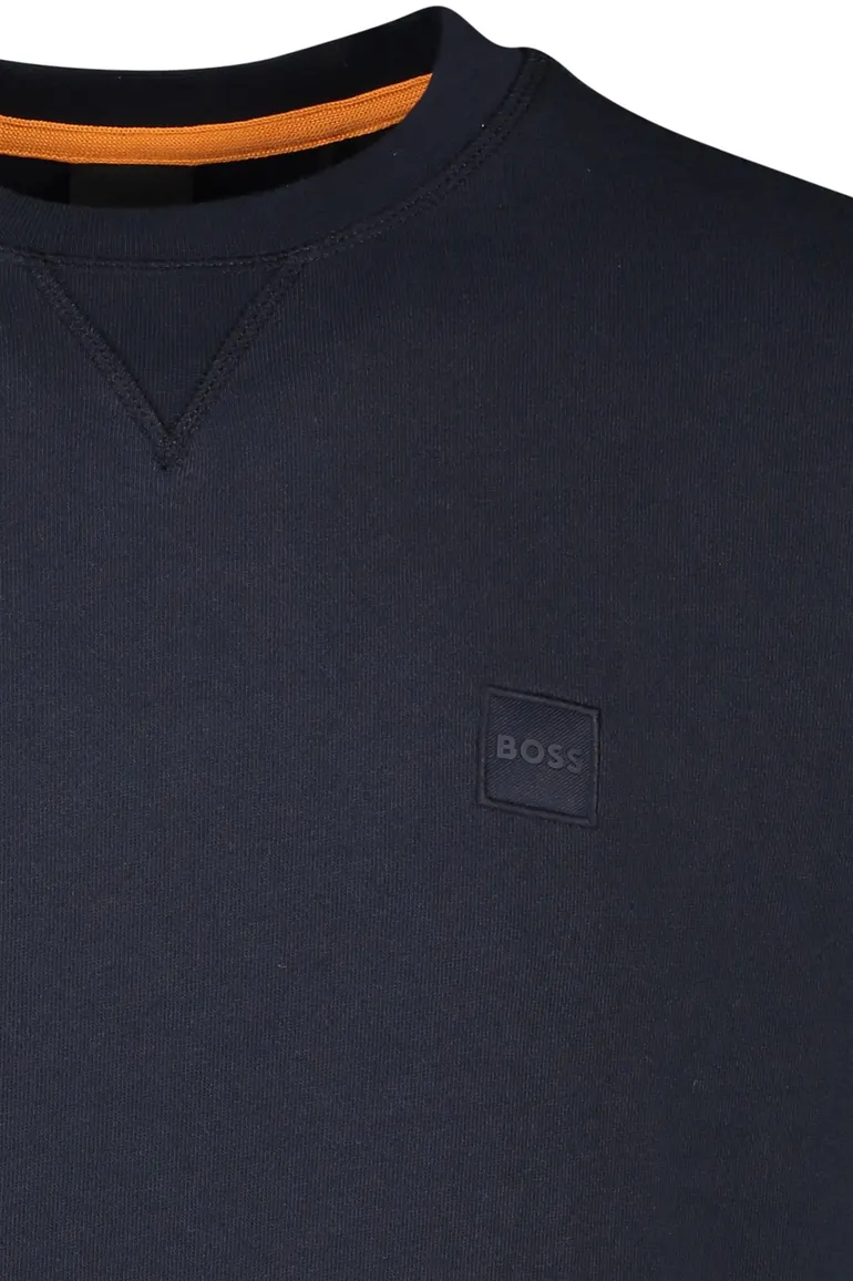 Boss Westart sweater effen donkerblauw katoen normale fit