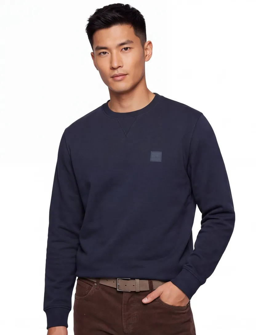 katoenen sweater Boss Westart donkerblauw effen