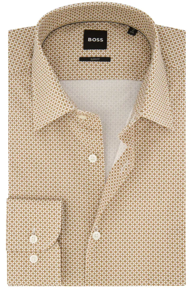 Hugo Boss beige geprint overhemd slim fit