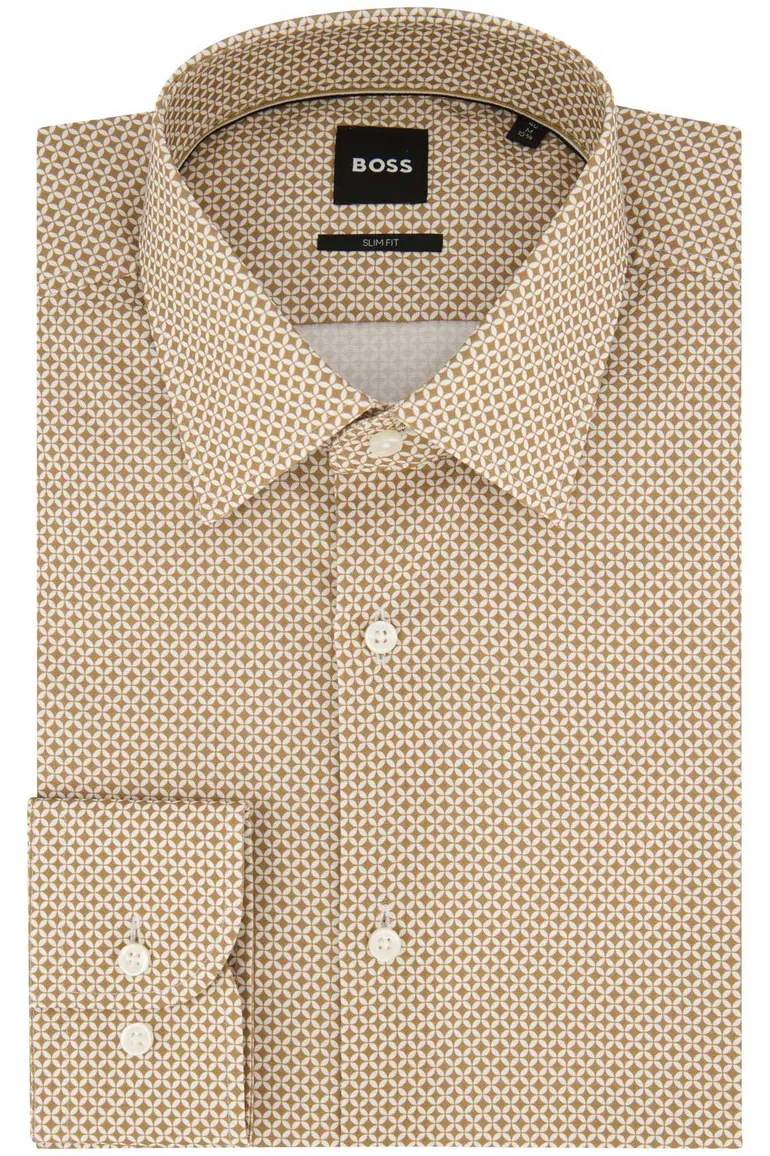 Zakelijk Boss H-Hank overhemd slim fit beige print