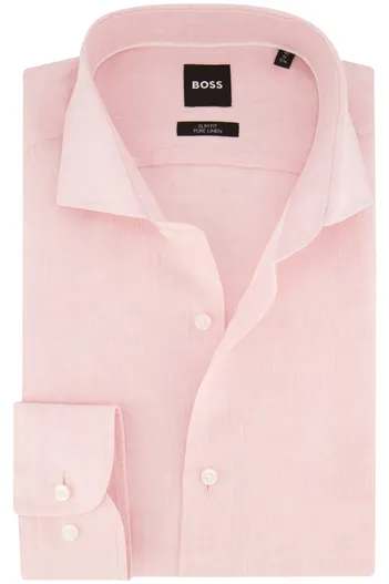 Hugo Boss BOSS linnen overhemd slim fit lichtroze