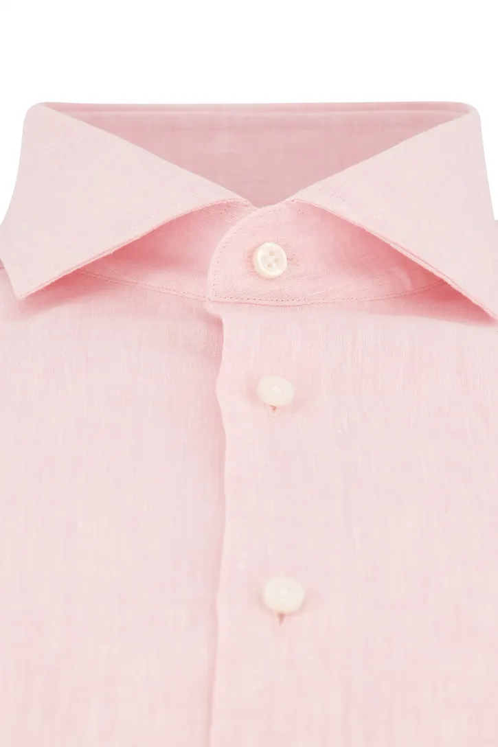 BOSS linnen overhemd slim fit lichtroze