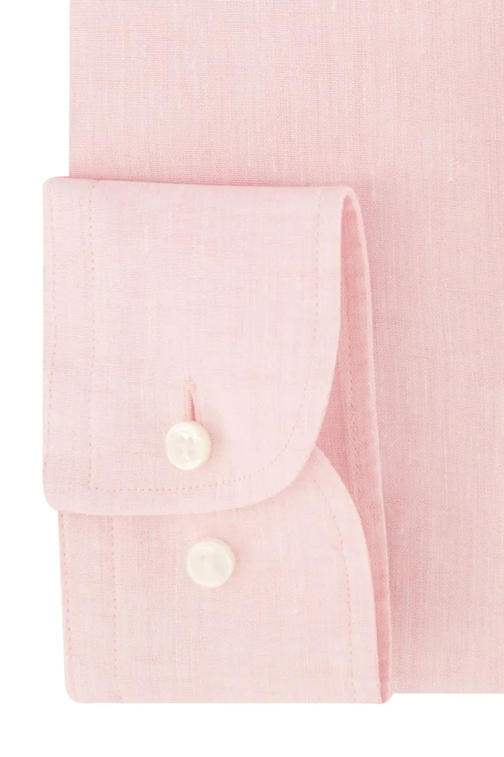 BOSS linnen overhemd slim fit lichtroze