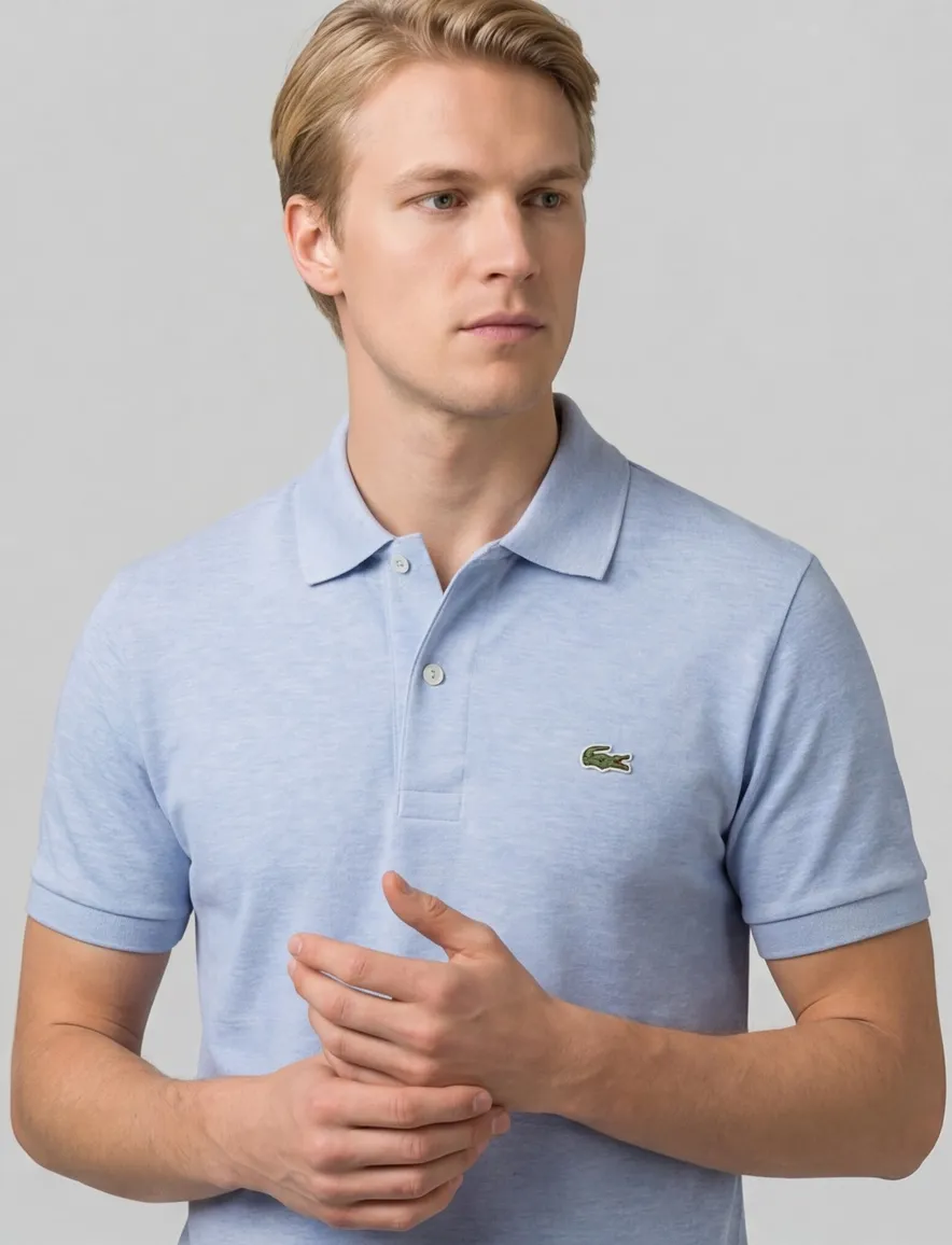 Lacoste polo wijde fit lichtblauw gemêleerd