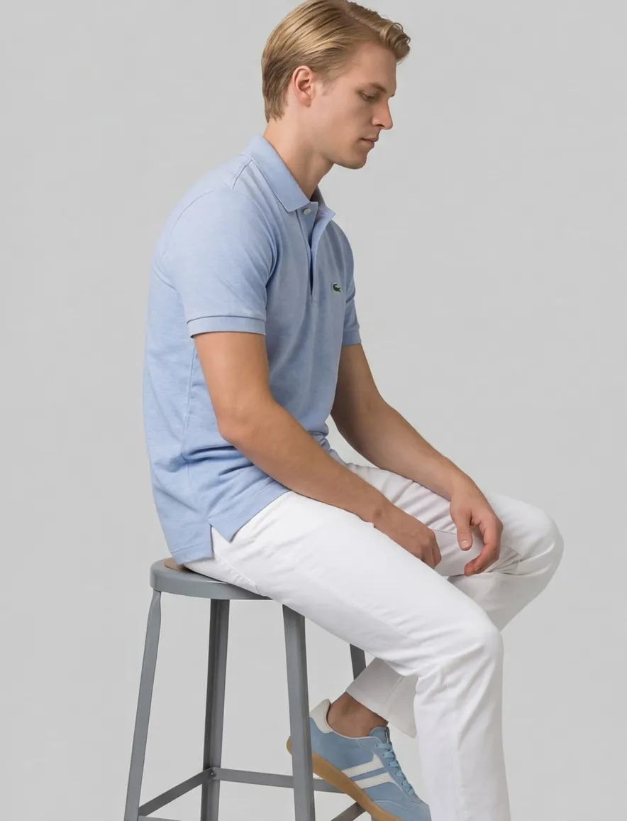 Lacoste polo wijde fit lichtblauw gemêleerd