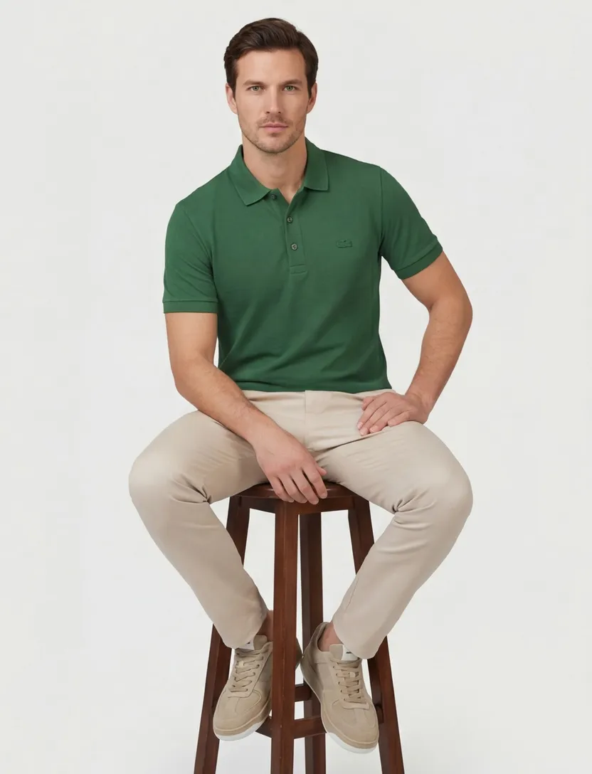 katoenen Lacoste polo normale fit groen
