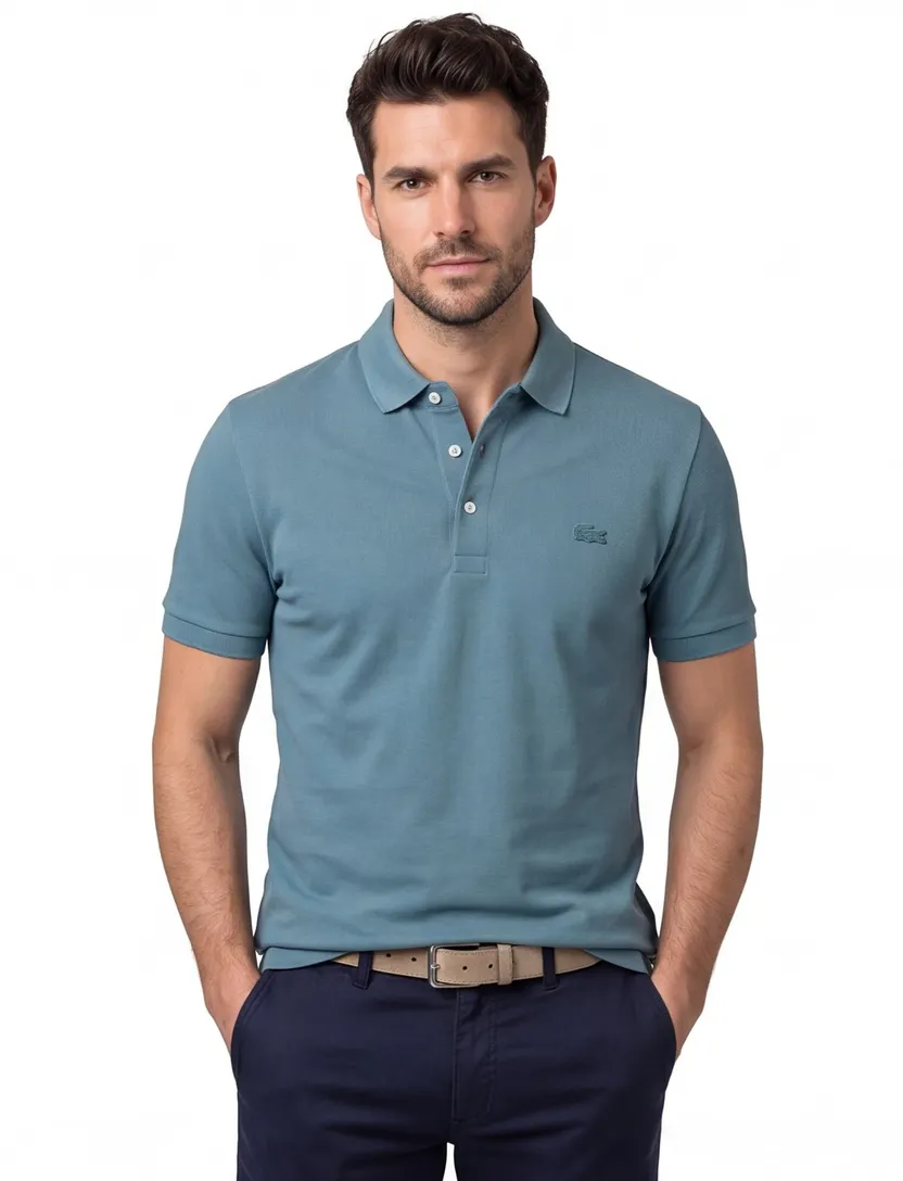 Katoenen Lacoste polo normale fit effen blauw
