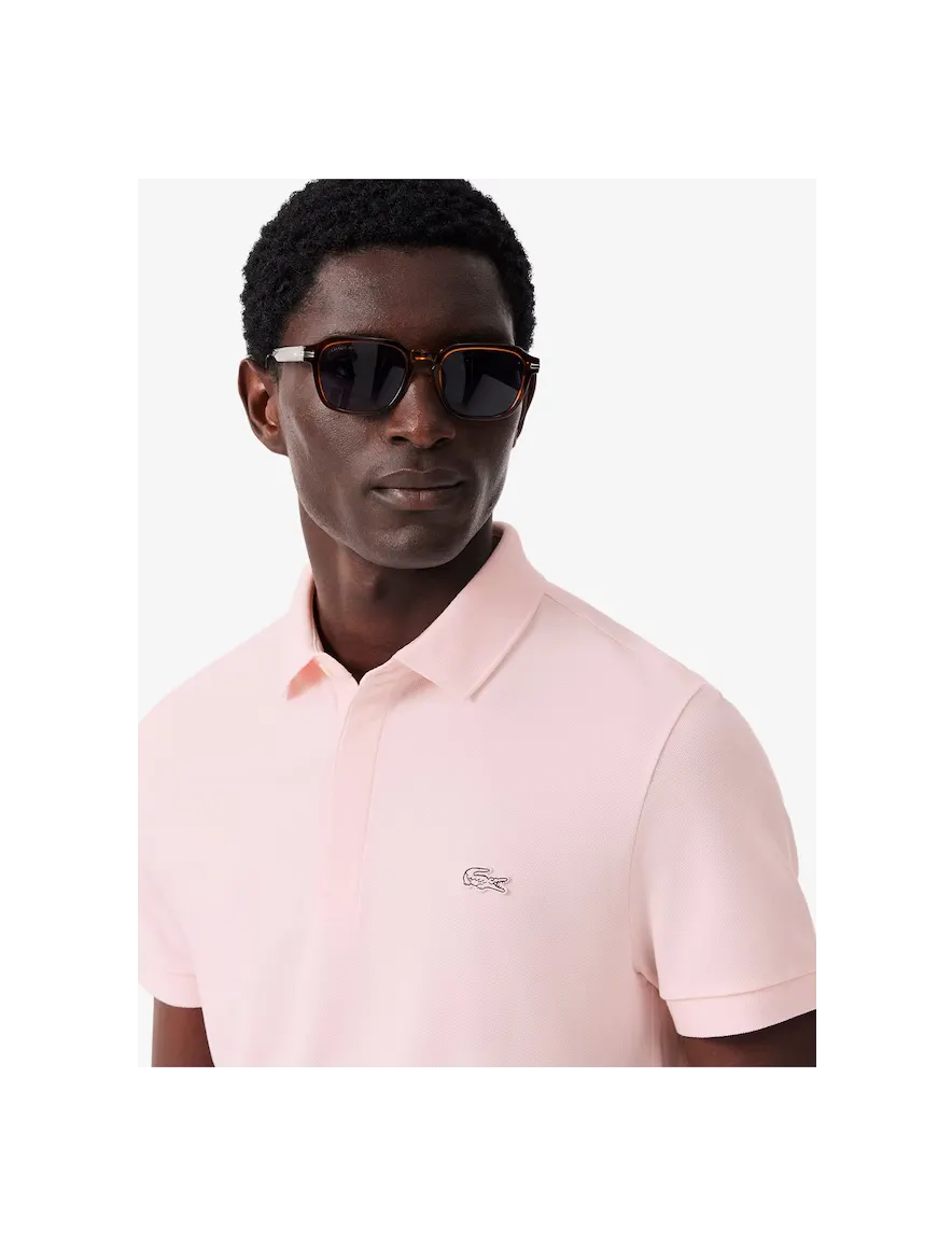 3-knoops Lacoste polo korte mouw fit roze katoen regular fit