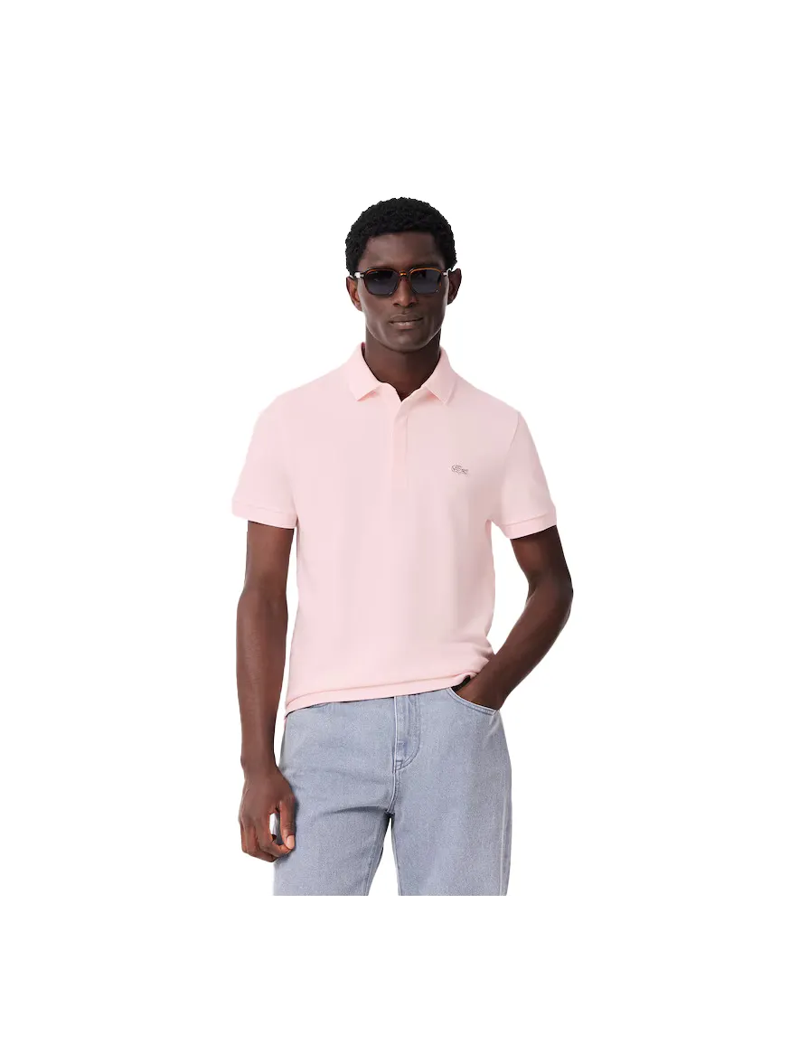 3-knoops Lacoste polo korte mouw fit roze katoen regular fit