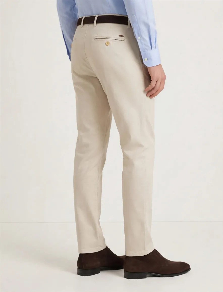 Meyer katoenen broek Bonn effen creme normale fit
