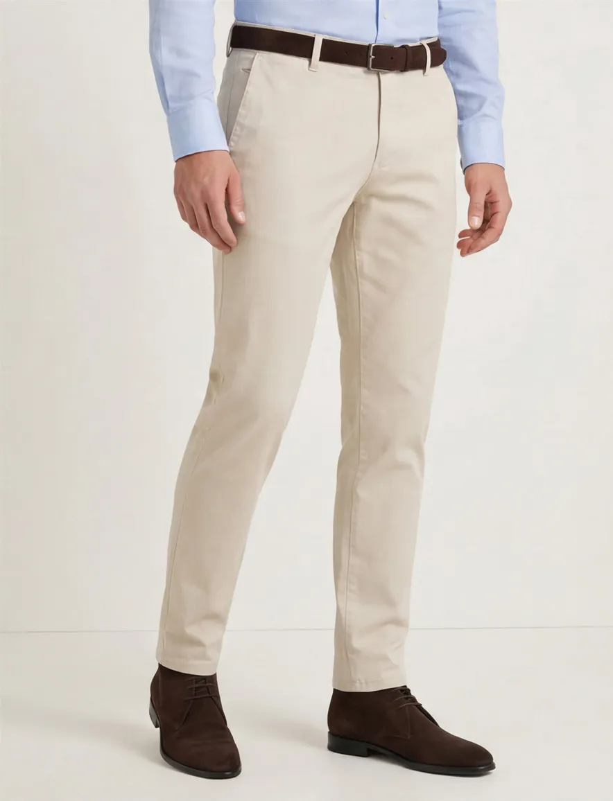 Meyer katoenen broek Bonn effen creme normale fit