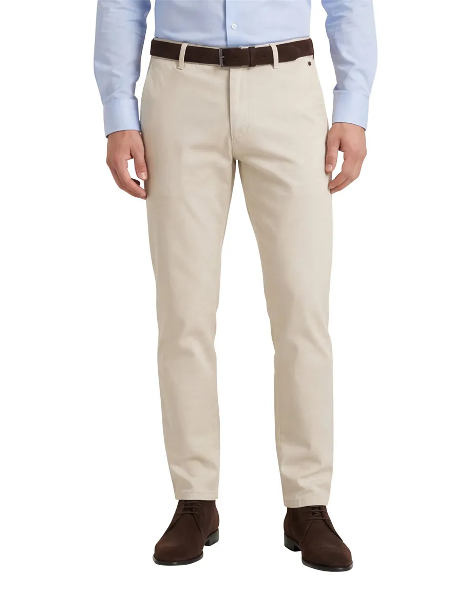 Meyer katoenen broek Bonn effen creme normale fit