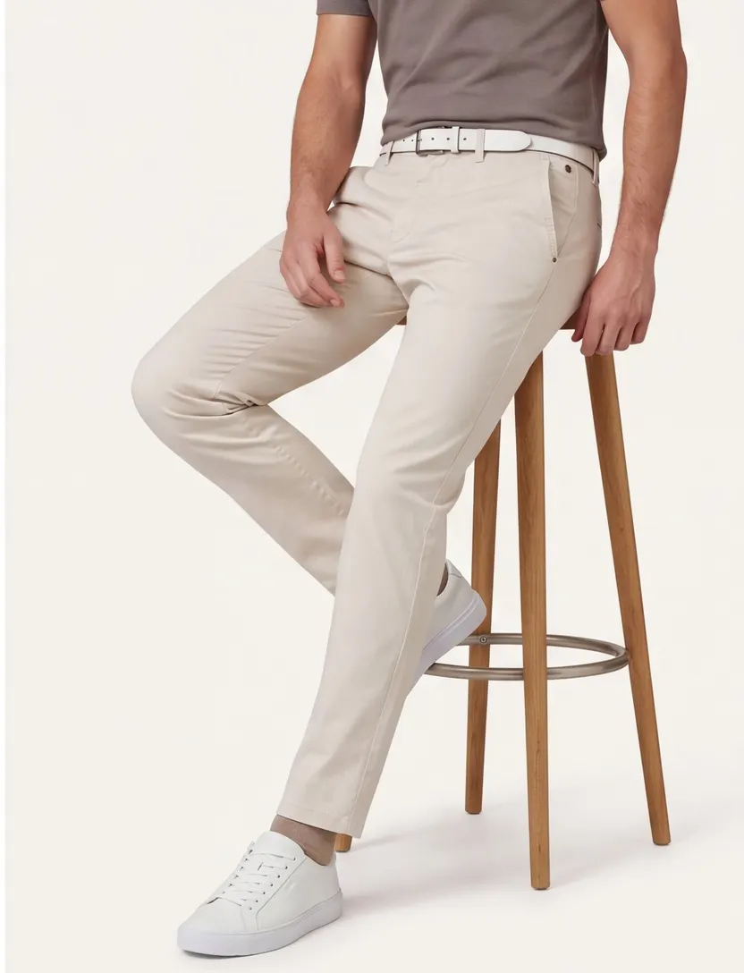 Meyer katoenen pantalon Chicago ecru effen
