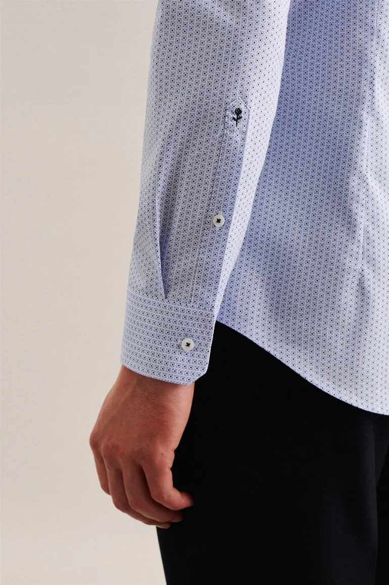 Lichtblauw overhemd Seidensticker business slim fit geprint katoen