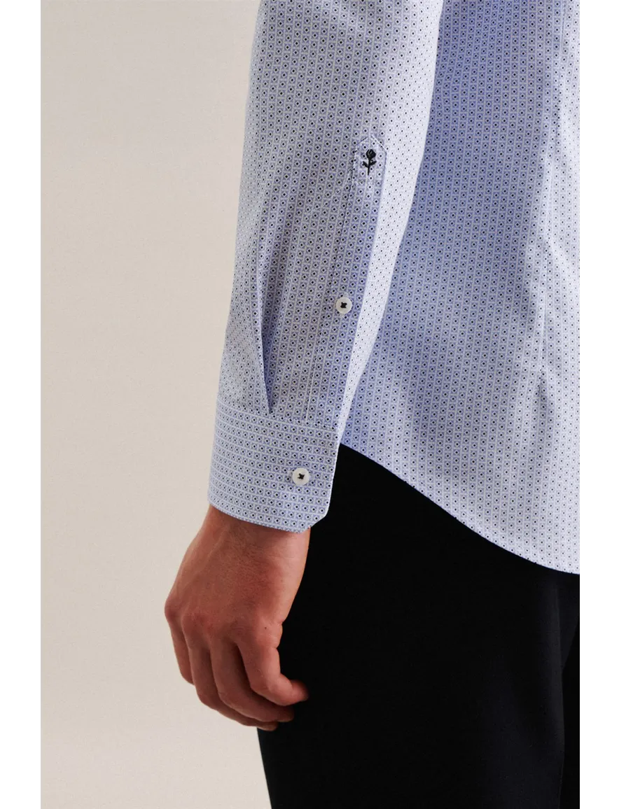 Lichtblauw overhemd Seidensticker business slim fit geprint katoen