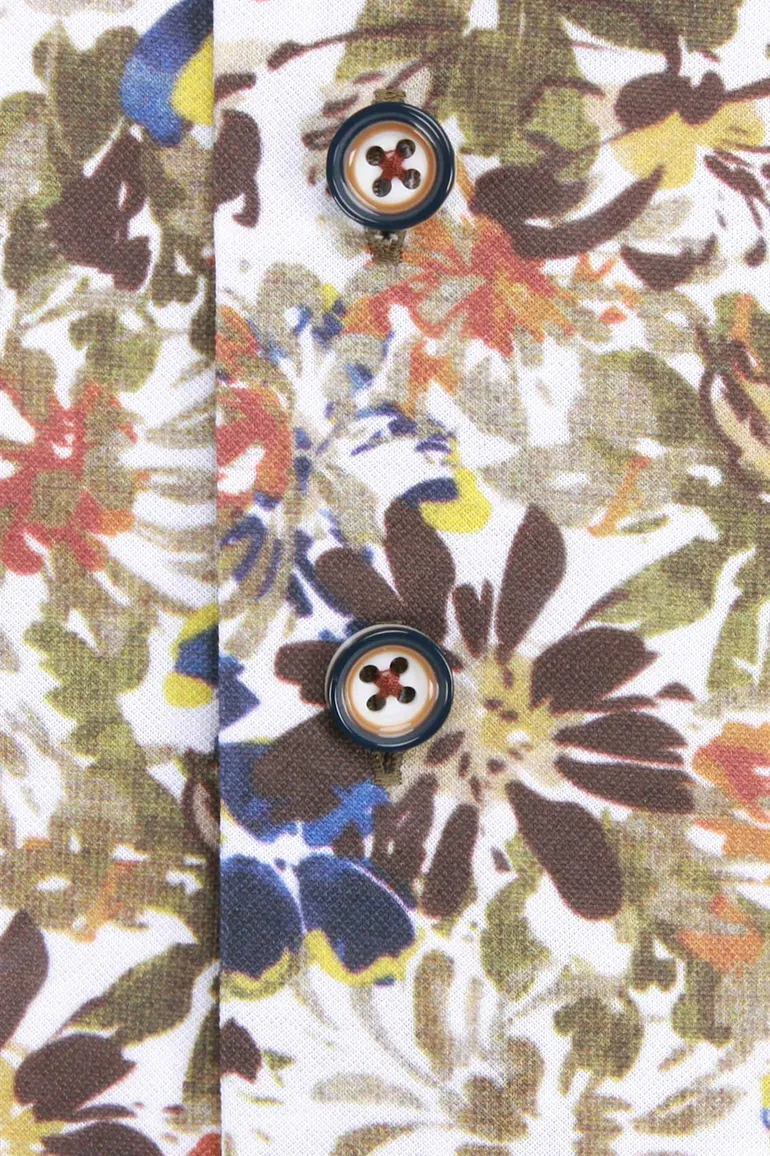 R2 casual overhemd slim fit bruin geprint bloemen katoen