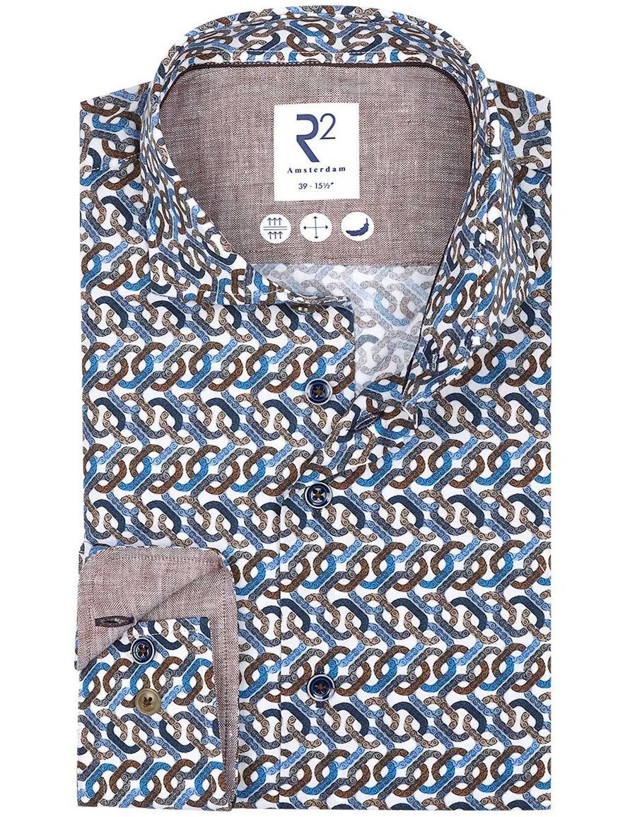 Geprint overhemd R2 blauw