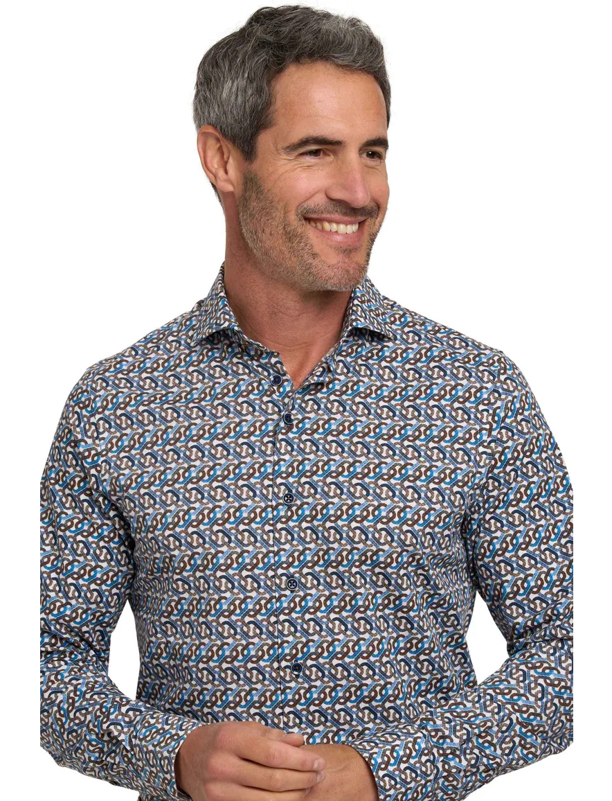 Geprint overhemd R2 blauw