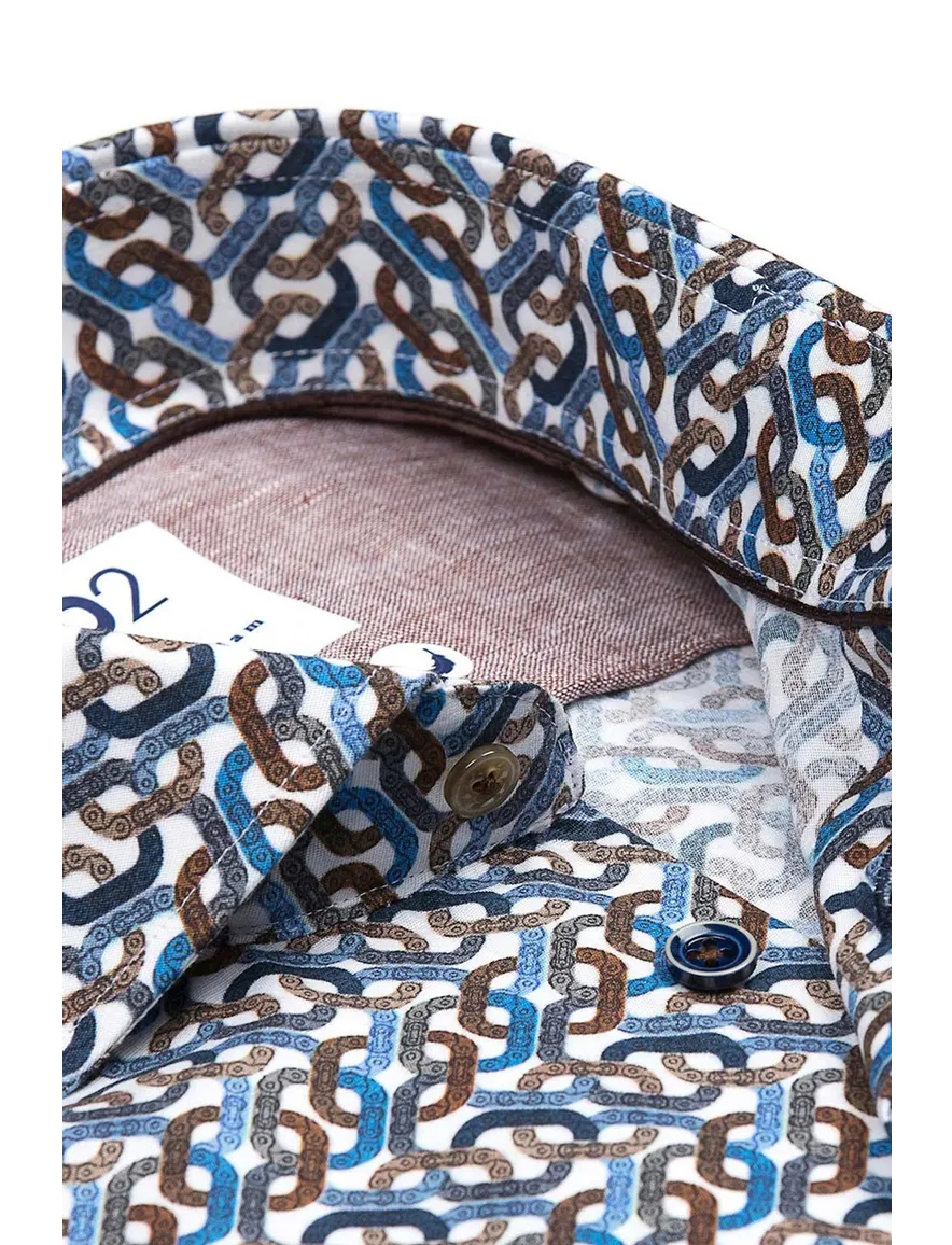 Geprint overhemd R2 blauw