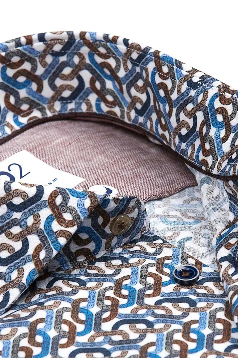 R2 modern fit overhemd blauw katoen geprint