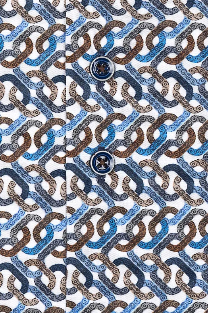 R2 blauw geprint overhemd modern fit katoen