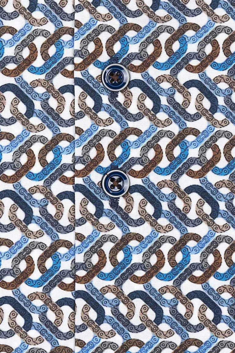 R2 modern fit overhemd blauw katoen geprint