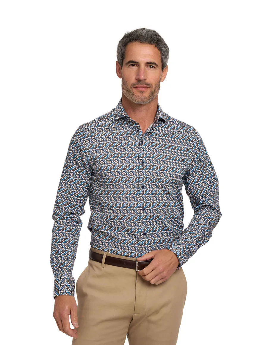Geprint overhemd R2 blauw