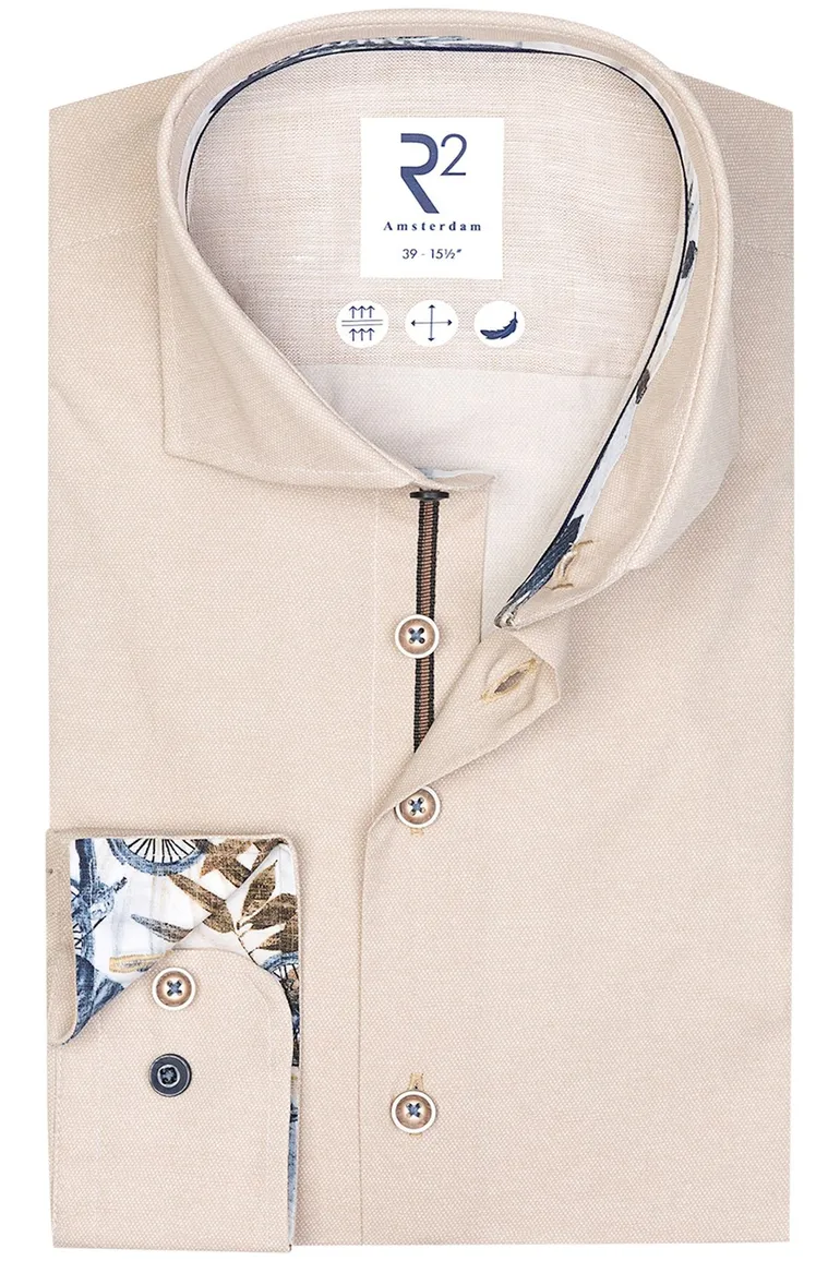 katoenen R2 business overhemd slim fit beige