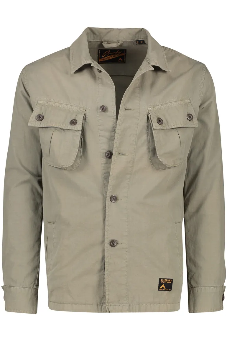 Superdry overshirt khaki effen katoen