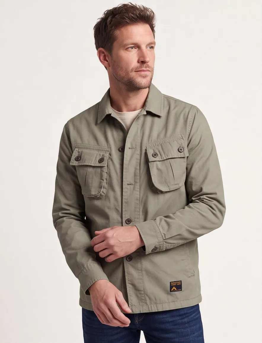 Superdry overshirt khaki effen katoen