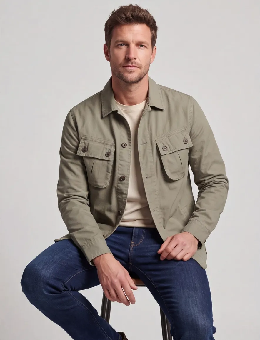 Overshirt Superdry khaki effen katoen