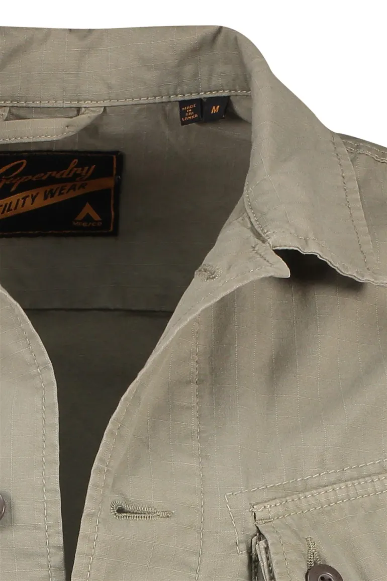 Superdry overshirt khaki effen katoen
