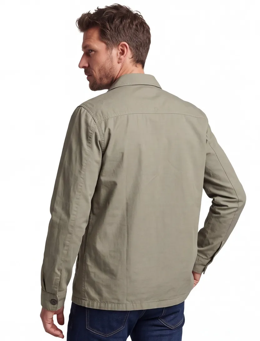 Superdry Overshirt khaki effen katoen knopen