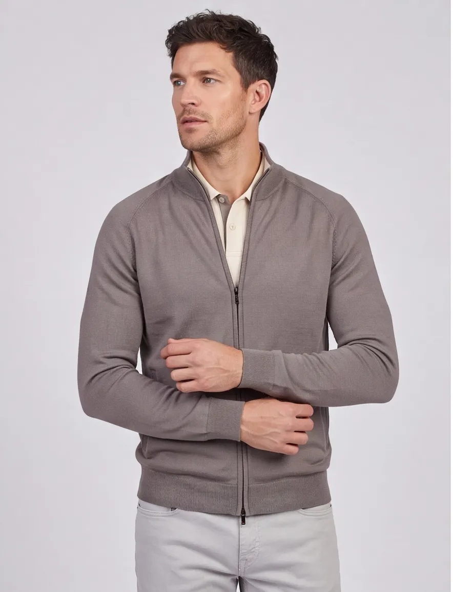 Thomas Maine vest grijs tailored fit ronde hals