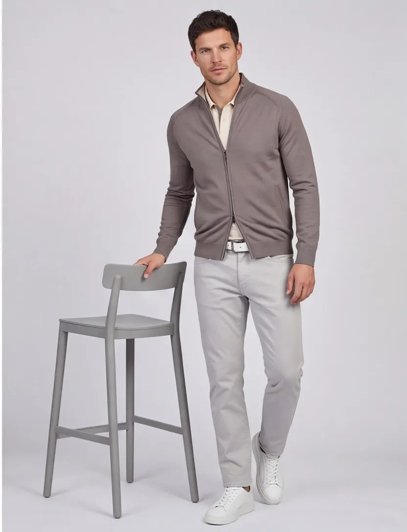 Thomas Maine tailored fit vest grijs ronde hals