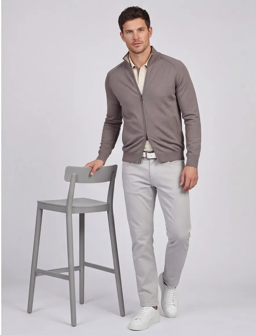 Thomas Maine vest grijs tailored fit ronde hals